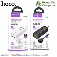 Ổ Cắm Đa Năng Hoco AC10 Dây 1.5m – Sạc Nhanh PD 65W, 2 Cổng Type-C + 2 USB + 1 Ổ Cắm US – BH 6 Tháng – HoangYenComputer
