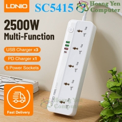 Ổ Cắm Điện Đa Năng LDNIO SC5415 2500W (5 cổng AC, 3 cổng USB, 1 cổng Type C PD20W) - BH 6 Tháng - Hoangyencomputer
