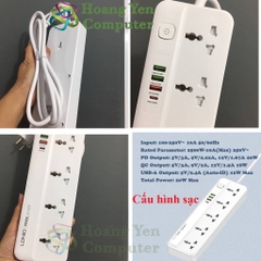 Ổ Cắm Điện Đa Năng LDNIO SC5415 2500W (5 cổng AC, 3 cổng USB, 1 cổng Type C PD20W) - BH 6 Tháng - Hoangyencomputer