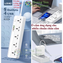 Ổ Cắm Điện Đa Năng LDNIO SC5415 2500W (5 cổng AC, 3 cổng USB, 1 cổng Type C PD20W) - BH 6 Tháng - Hoangyencomputer