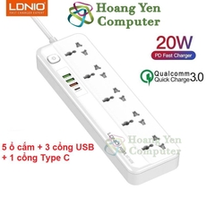 Ổ Cắm Điện Đa Năng LDNIO SC5415 2500W (5 cổng AC, 3 cổng USB, 1 cổng Type C PD20W) - BH 6 Tháng - Hoangyencomputer