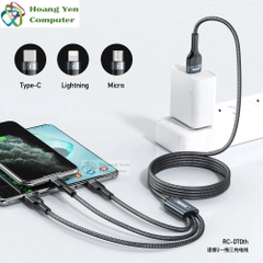 [MẪU MỚI] Cáp Sạc Remax 3 Đầu IPHONE - MICRO USB - TYPE C Dây Dù RC-070TH