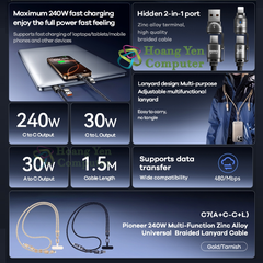 Cáp Sạc Remax C7 4in1 (A+C-C+L) 240W Đa Năng – Dây Bện Siêu Bền,Siêu To – BH 12 Tháng – Hoàng Yến Computer