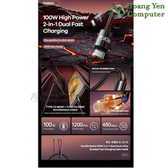 Cáp Sạc Nhanh Remax RC-092T 100W – Dây Bện Siêu Bền 2 Đầu Ra (C to C + C) – BH 1 Năm – Hoàng Yến Computer
