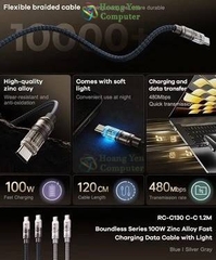Cáp Sạc Nhanh Type C to Type C Remax RC-C130 (100W, Dây Dù 1.2M) - BH 6 Tháng