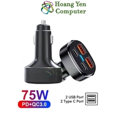 Tẩu Sạc Nhanh Xe Hơi Remax RCC329 (2 Cổng USB và 02 Type C) | Cốc sạc ô tô - Bảo hành 6 tháng - Hoàng Yến Computer