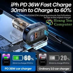 Tẩu Sạc Ô Tô Remax RCC351 – Công Suất 72W, Sạc Nhanh PD+QC – BH 12 Tháng  – Hoàng Yến Computer