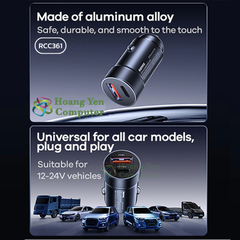 Tẩu Sạc Ô Tô Remax RCC361 Fast Charging 3A – Nhỏ Gọn, 2 Cổng Sạc (USB + Type-C) – BH 6 Tháng – Hoangyencomputer
