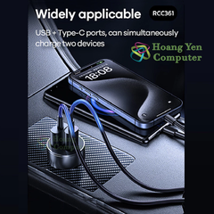 Tẩu Sạc Ô Tô Remax RCC361 Fast Charging 3A – Nhỏ Gọn, 2 Cổng Sạc (USB + Type-C) – BH 6 Tháng – Hoangyencomputer