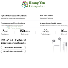 Tai Nghe Có Dây Remax RM-710a Type-C – Âm Thanh/Mic Rõ, Dùng Gaming & Livestream – BH 1 Năm – Hoangyencomputer