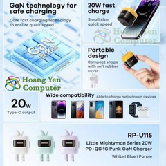 Cốc Sạc Nhanh Remax RP-U115 - GaN Charger 20W PC+QC - BH 12 Tháng - Hoàng Yến Computer