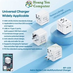 Cốc Sạc Du Lịch Remax RP-U23 12W - Chui Cắm UK/EU/US/AUS - BH 1 Năm - Hoàng Yến Computer