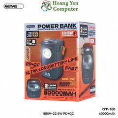 Sạc Dự Phòng Remax RPP-100 60000Mah 100W (Sạc Nhanh QC3.0 18W, 22.5W, PD100W, VOOC 2.0) - BH 1 Năm - Hoàng Yến Computer