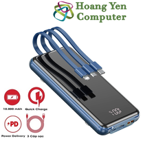 Sạc Dự Phòng Remax RPP-218 10000mAh Tích Hợp Cáp Sạc (Sạc Nhanh QC3.0 18W, PD18W, 22.5W, VOOC 2.0) - BH 1 Năm - Hoàng Yến Computer