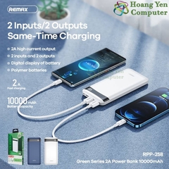 Sạc Dự Phòng Remax RPP-258 10000mAh (Lõi Polymer, 2 Cổng Sạc Vào, 2 Cổng Sạc Ra) - BH 1 Năm - Hoàng Yến Computer