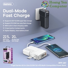 Sạc Dự Phòng Remax RPP-267 20000Mah (Sạc Nhanh QC3.0, VOOC 2.0  PD 20W), Tích Hợp Cáp Sạc, Nguồn AC Sạc Trực Tiếp
