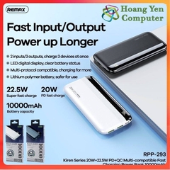 Sạc Dự Phòng Remax RPP-293 10000Mah (Sạc Nhanh QC3.0 18W, 22.5W, PD20W, VOOC 2.0) - BH 1 Năm - Hoàng Yến Computer