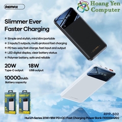 Sạc Dự Phòng Remax RPP-502 10000mAh (Sạc Nhanh QC3.0 18W, PD20W) 2 Cổng Sạc Vào, 1 Cổng Sạc Ra - Hoangyencomputer