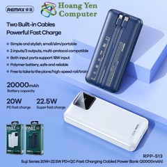 Sạc Dự Phòng Remax RPP-513 20000Mah (Sạc Nhanh QC3.0, VOOC 2.0  PD20W), Tích Hợp Cáp Sạc - BH 1 Năm - Hoàng Yến Computer
