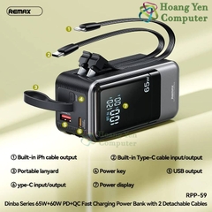 Sạc Dự Phòng Mini Remax RPP-59 20000Mah (Sạc Nhanh QC3.0, VOOC 2.0, PD65W) Tích Hợp Cáp Sạc - BH 1 Năm