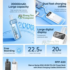 Sạc Dự Phòng Remax RPP-620 20000Mah (Sạc Nhanh QC3.0, VOOC 22.5W, PD20W), Tích Hợp Cáp Sạc - Hoàng Yến Computer