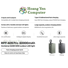 Pin Dự Phòng Remax RPP-609 Pro 60000mAh Sạc Nhanh PD20W QC22, Tích Hợp Đèn LED, Màn Hình Hiển Thị - Hoàng Yến Computer