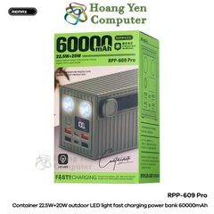 Pin Dự Phòng Remax RPP-609 Pro 60000mAh Sạc Nhanh PD20W QC22, Tích Hợp Đèn LED, Màn Hình Hiển Thị - Hoàng Yến Computer