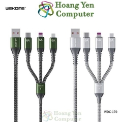 Cáp Sạc 3 Đầu Wekome WDC-170 (Lighting - MICRO USB - TYPE C) Dây Dù 1.2M - Hoàng Yến Computer