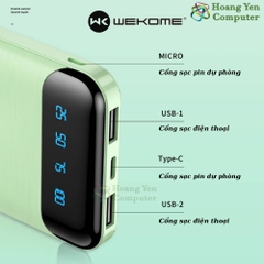 Sạc Dự Phòng Wekome WP-163 20000mAh Lõi Polymer 2 Cổng Sạc Vào, 2 Cổng Sạc Ra - BH 1 Năm - Hoàng Yến Computer