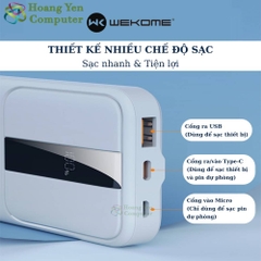 Sạc Dự Phòng WEKOME WP-303 20000mah (Sạc Nhanh QC3.0 18W, 22.5W, PD20W) - Hoangyencomputer - BH 12 Tháng