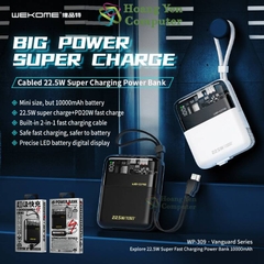 Sạc Dự Phòng Wekome WP-309 10000mAh (Sạc Nhanh PD20W, QC3.0 18W, VOOC 22.5W, Tích Hợp Cáp Sạc) - BH 1 Năm