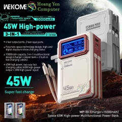 Sạc Dự Phòng Wekome WP-88 15000Mah 45W (Sạc Nhanh QC3.0, VOOC 2.0, PD20W), Tích Hợp Cáp Sạc, Nguồn AC Sạc Trực Tiếp