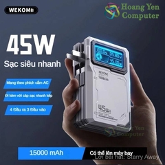 Sạc Dự Phòng Wekome WP-88 15000Mah 45W (Sạc Nhanh QC3.0, VOOC 2.0, PD20W), Tích Hợp Cáp Sạc, Nguồn AC Sạc Trực Tiếp