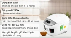 Nồi cơm điện tử 1,8L Toshiba RC-18DH1NV \18DH2PV(W)
