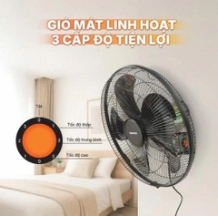 Quạt Treo Tường Công Nghiệp Nanoco Bạc Đạn Màu Đen NWF1670K 3 Chế Độ Gió