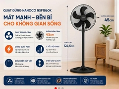 Quạt Đứng Bán Công Nghiệp Nanoco Bạc Đạn 70W 5 Cánh Màu Đen NSF1860K