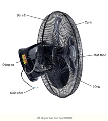 Quạt đảo trần công nghiệp Tico điều khiển ĐKB600 - Công suất 110W - Sải cánh 500mm