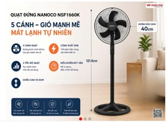Quạt Đứng Bán Công Nghiệp Nanoco Bạc Đạn 50W 5 Cánh Màu Đen NSF1660K