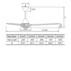 Quạt trần Panasonic 3 cánh F-60MZ2-K  màu đen