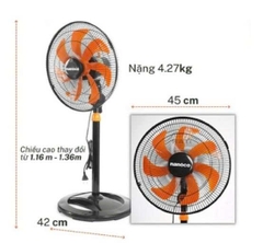 Quạt đứng thân sắt Nanoco NSF1607, 47W, màu đen cam