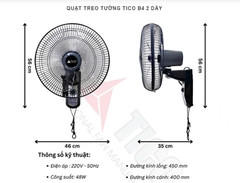 Quạt treo tường Tico B4 2 dây (Màu Xám)
