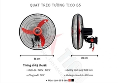 Quạt treo tường công nghiệp Tico B5, Sải cánh 45cm, 2 dây kéo