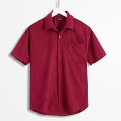 Sơ Mi Nhung Tăm Đỏ Burgundy AMANLAB