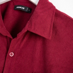 Sơ Mi Nhung Tăm Đỏ Burgundy AMANLAB