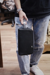 Clutch hộp xách tay da đan