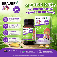 Dầu cá DHA brauer baby kids ultra pure DHA phát triển trí não cho bé từ 7 tháng tuổi hộp 60 viên nang mềm