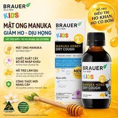 Siro giảm ho khan Brauer Kids Manuka Honey Dry Cough 100ml cho trẻ từ 2 tuổi trở lên