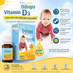 Baby Ddrops Liquid Vitamin D3 400 IU bổ sung vitamin d3 cho trẻ sơ sinh và trẻ nhỏ dạng giọt 15 ngày -t1 tuổi