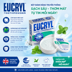 Bột bạc hà tẩy trắng răng Eucryl Tooth powder 50g làm sạch miệng, hơi thở thơm tho và răng trắng sáng hộp 50g