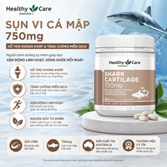 Sụn vi cá Healthy Care shark cartilage 750mg hỗ trợ xương khớp hộp 200 viên
